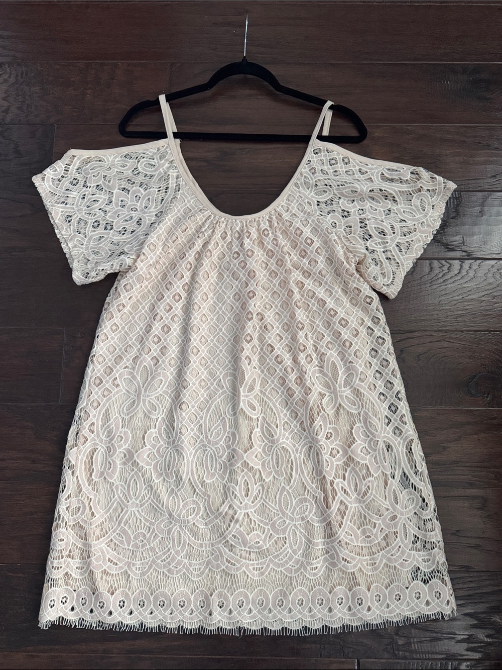 VENUS Blush Lace Cold-Shoulder Mini Dress - Picture 1 of 7
